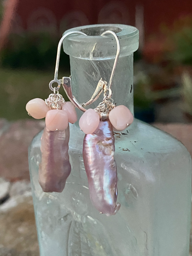Pink pearl/opal earrings