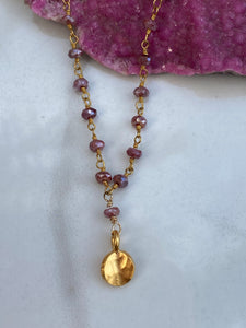 Coated Pink sapphire chained beaded pendant necklace