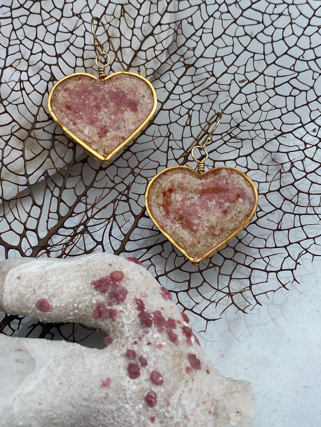 Large Bermuda pink sand heart earrings