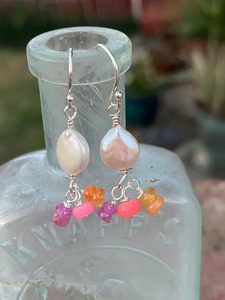 Pearl and gemstone earrings