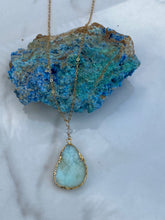Gold filled chain and green druzy quartz pendant necklace