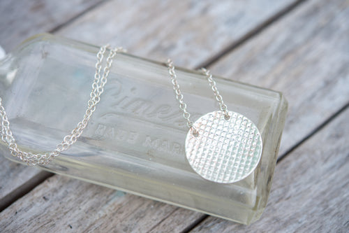 Fine silver curved disc & silver chain necklace
