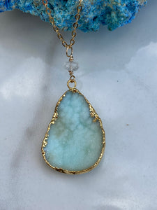 Gold filled chain and green druzy quartz necklace