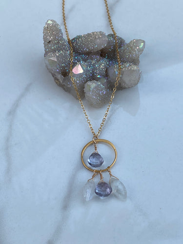 Gold and mystic topaz necklace