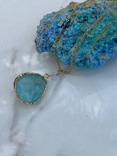 Blue druzy quartz pendant and gold filled necklace