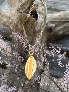 Gold vermeil Tibetan leaf necklace