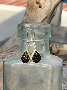 Silver Bermuda black sand teardrop earrings