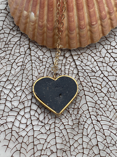 Bermuda black volcanic sand gold large heart necklace
