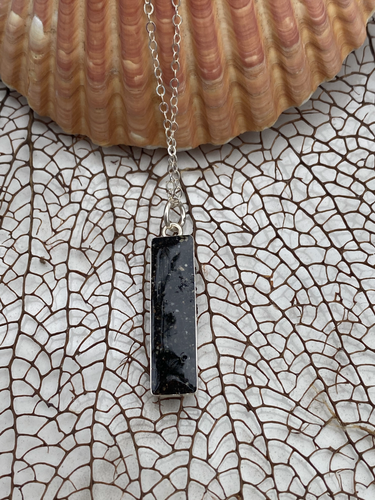 Bermuda black volcanic sand long rectangular necklace