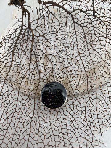 Bermuda black volcanic sand large round charm necklace