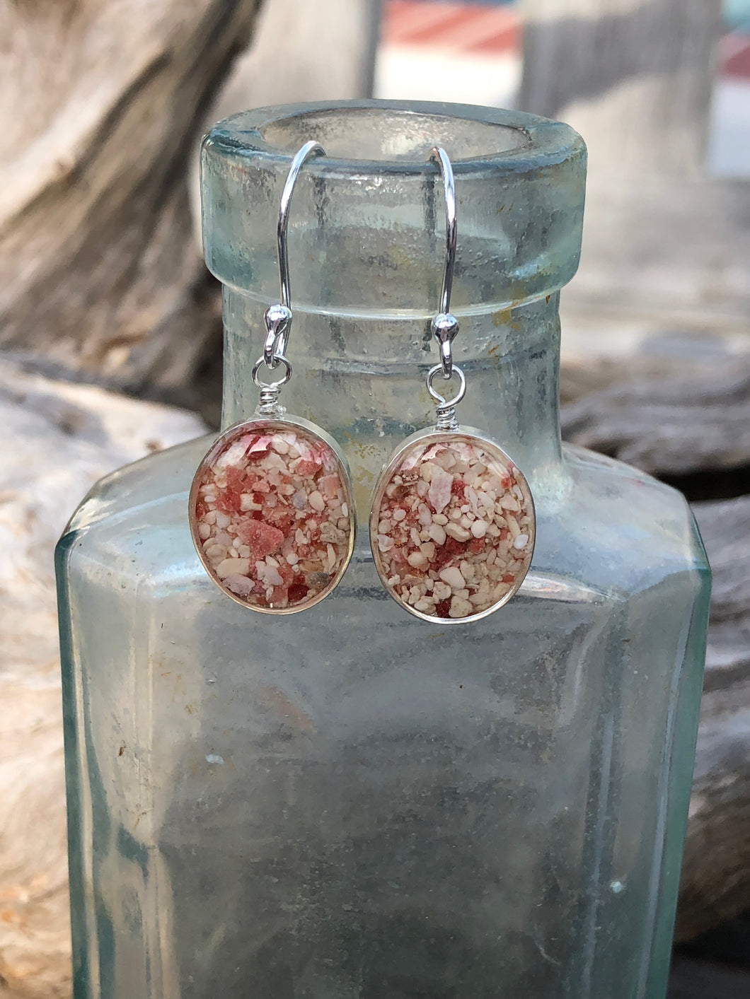 Silver oval Bermuda pink sand earrings