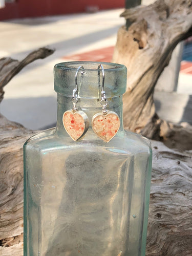 Silver heart Bermuda pink sand earrings